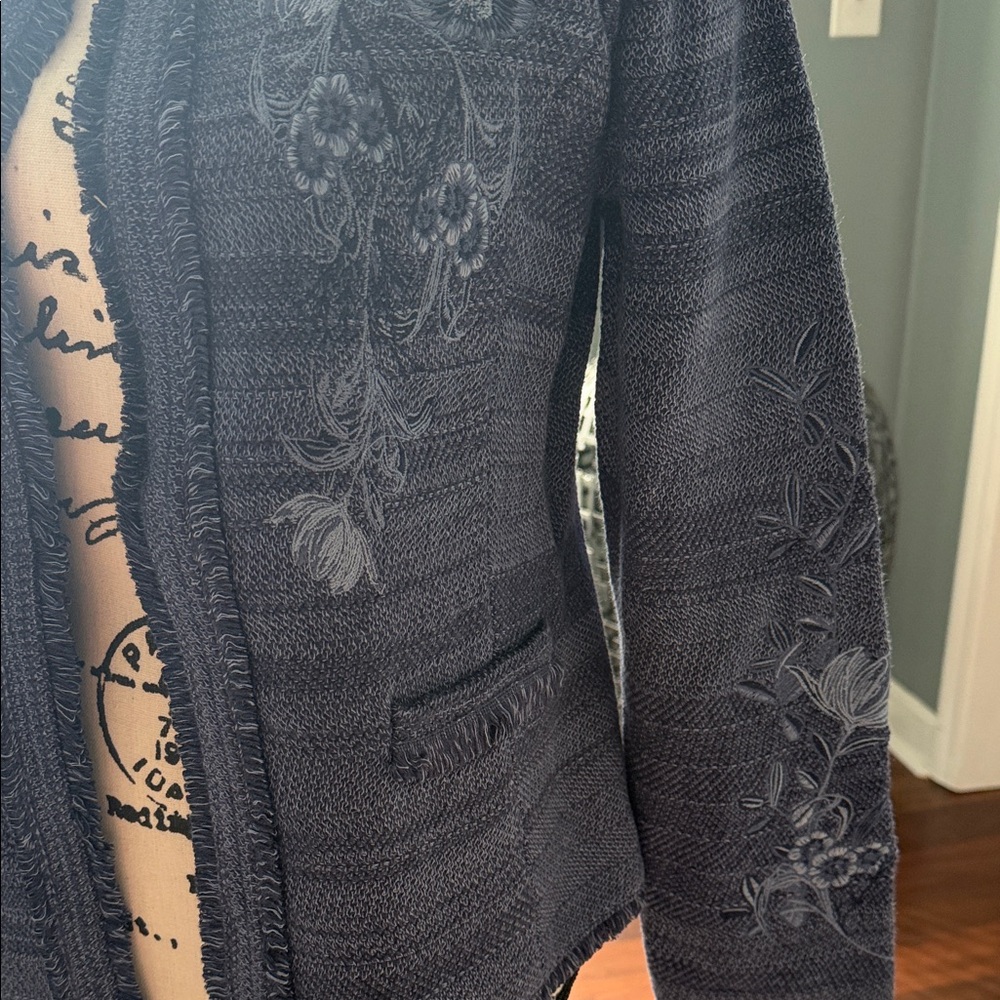 Chicos Elegant Blue Embroidered Women's Jacket - Picture 4 of 14